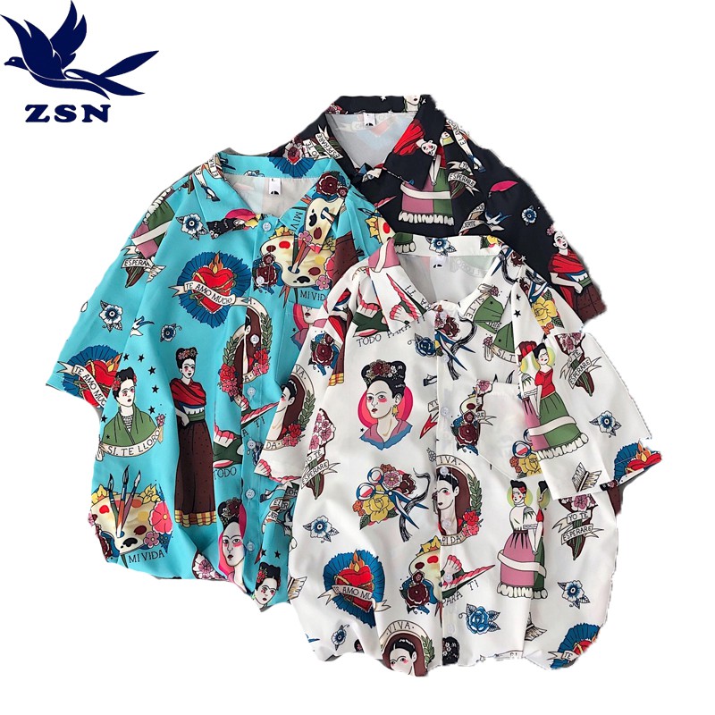 19夏裝海邊度假風夏威夷襯衫 古著花襯衫 潮牌短袖襯衫 大尺碼復古襯衫外套 戶外日系原宿風襯衫上衣 正韓男生衣著 短袖