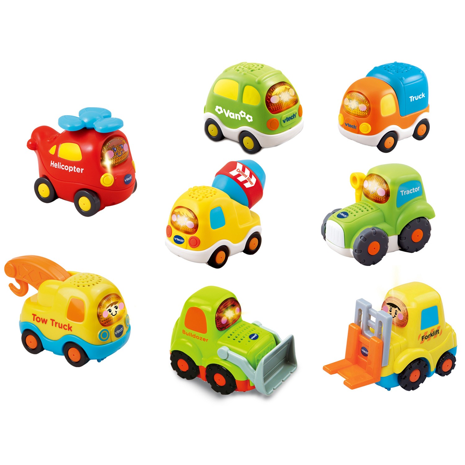 Vtech - 【獨家優惠組】嘟嘟小車系列-8入組-工程城市-水泥車+拖拉機+卡車+推土機+吊車+廂型車+直升機+堆...