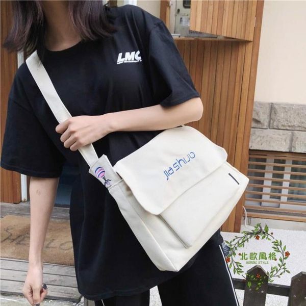一件8折免運 帆布包女學生正韓原宿ulzzang單肩包女包文藝ins日系郵差包斜跨包