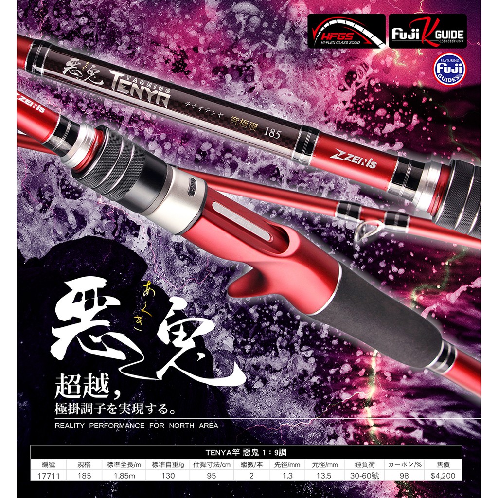 ‧專為近年最流行的天亞釣法所開發。天亞釣法因較不需要晃餌且可搭配電捲使用，所以跟一般鐵板釣法比起來輕鬆許多，且可鎖定深層大太刀是一種非常具有競技快感的釣法。‧釣竿配件皆採用日本大廠Fuji富士，高品質