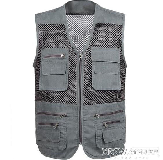 夏季中老年馬甲男大碼多口袋釣魚攝影純棉網眼薄款男士背心爸爸裝