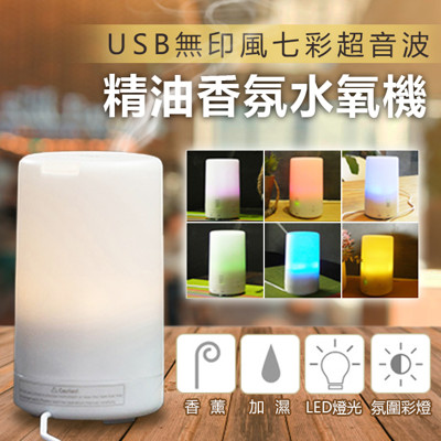 誰不想要水潤、清新的好空氣！USB無印風七彩超音波精油香氛水氧機，藉超聲波霧化技術，釋放加濕霧氣，凈化空氣，舒緩情緒，令人心情愉快，七彩燈光變幻可隨意暫停選擇一種燈光的顏色，裝飾空間再好不過，usb接