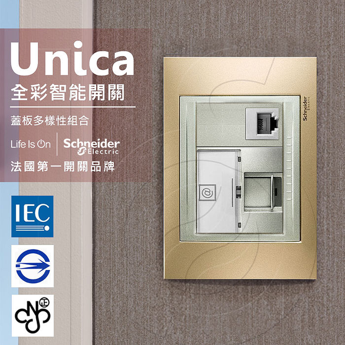 法國Schneider Unica Top埋入式資訊網路/電話插座金屬銅外框