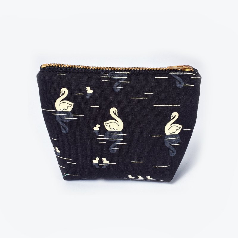 單色天鵝和天鵝可愛的拉鍊袋手工製作，印有來自日本的黑色棉花