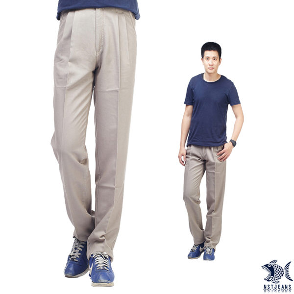 【NST Jeans】淺亞麻 莫代爾直紋 高腰打摺褲(中高腰寬版) 002(8711) 中老年 男裝 紳士 台製