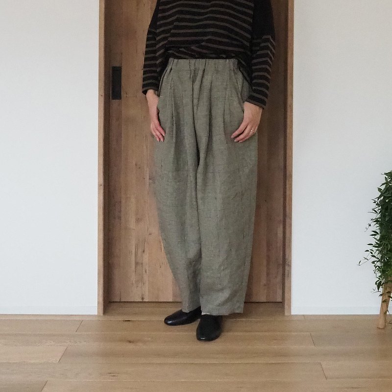 亞麻格倫格紋氣球褲