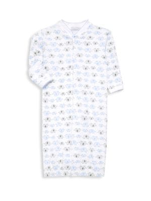 Ultra-soft and comfortable Pima cotton gown with an allover elephant print.; Baseball collar; Long s