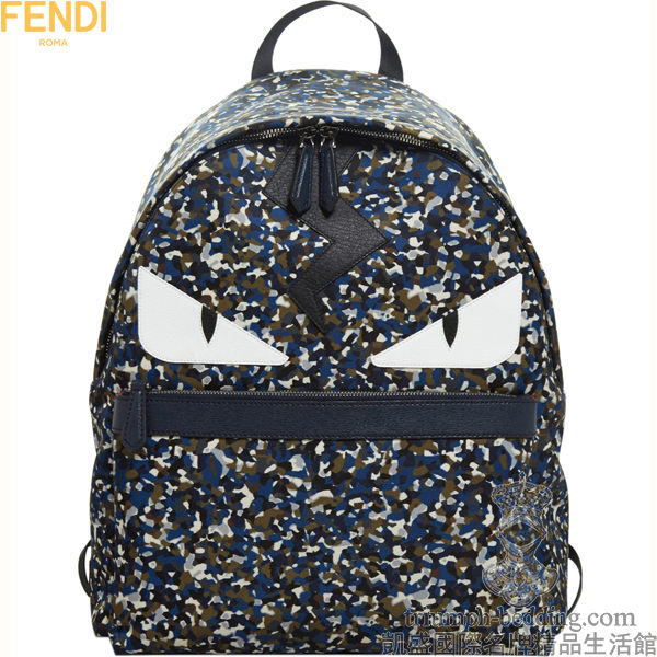 【凱盛國際精品】全新真品FENDI BAG BUGS.全球限量‧深多彩色怪獸白眼黑瞳孔【尼龍皮革大後背包】