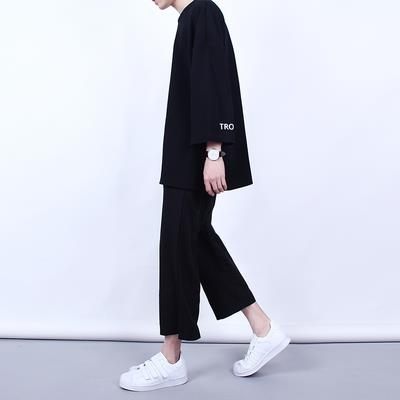 闊腿褲男九分夏季休閒直筒八分褲寬鬆闊腳褲9分正韓潮流喇叭褲潮【快速出貨八五折下殺】