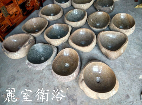藝術 復古 天然鵝卵石 石頭盆 洗手盆 n長度40-48CM