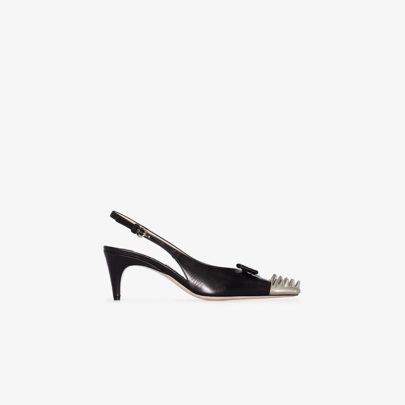 Miu Miu Womens Black Spiked-toe Slingback Pumps