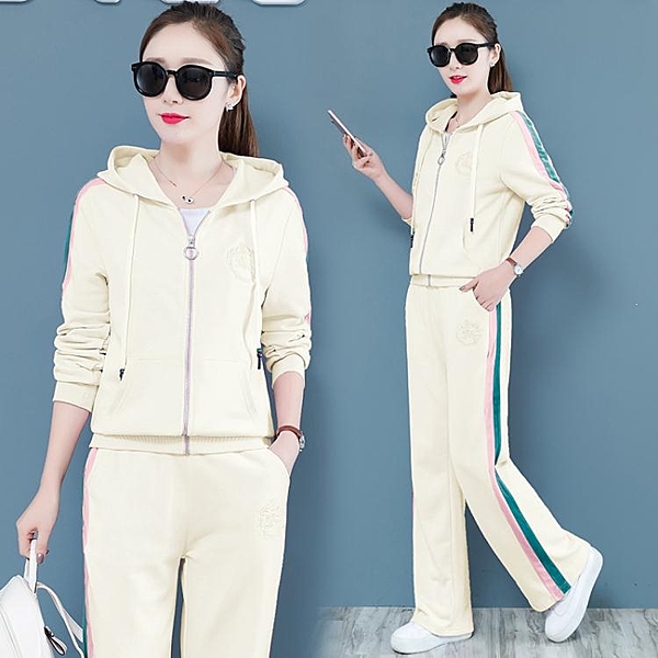 運動服套裝女春秋新款女裝韓版寬鬆中學生時尚休閒衛衣兩件