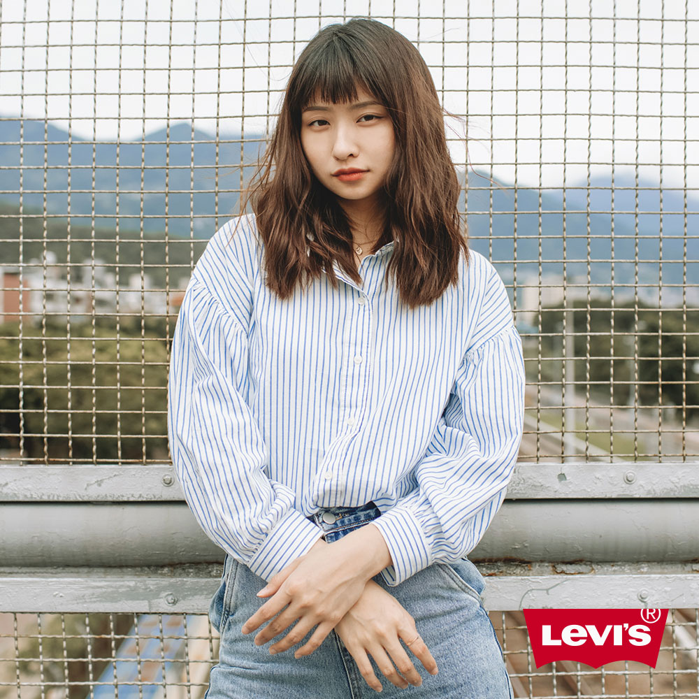 Levis 襯衫 女裝 / Oversize寬鬆版型 / 淺藍條紋