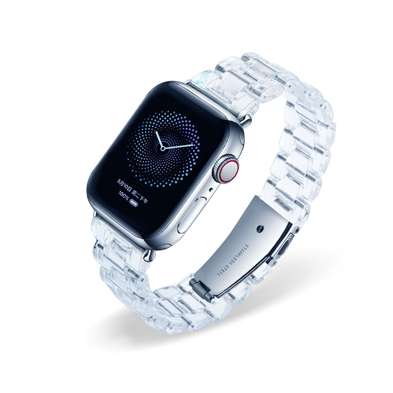 冰川透明 蘋果錶帶 Apple Watch Series1/2/3/4/5/6/7/SE代 通用 晶瑩剔透 透明三珠錶帶 贈錶帶調整器