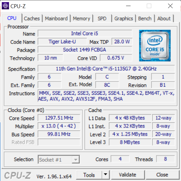 處理器是 Intel Core i5-1135G7，4核8緒。