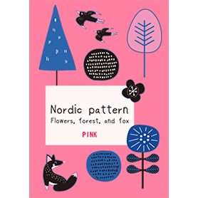 【ピンク】北欧パターン 花と森、そして狐