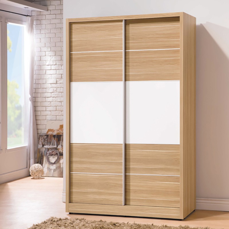 【SA011-2】 肯詩特烤白雙色5尺推門衣櫥 寬144.8X深60.5X高197cm $14,720【商品規格】＊正面採15mm MDF全包式白色烤漆塗裝＊面板、底板、側板採用壓紋耐磨木心板＊鈕松實