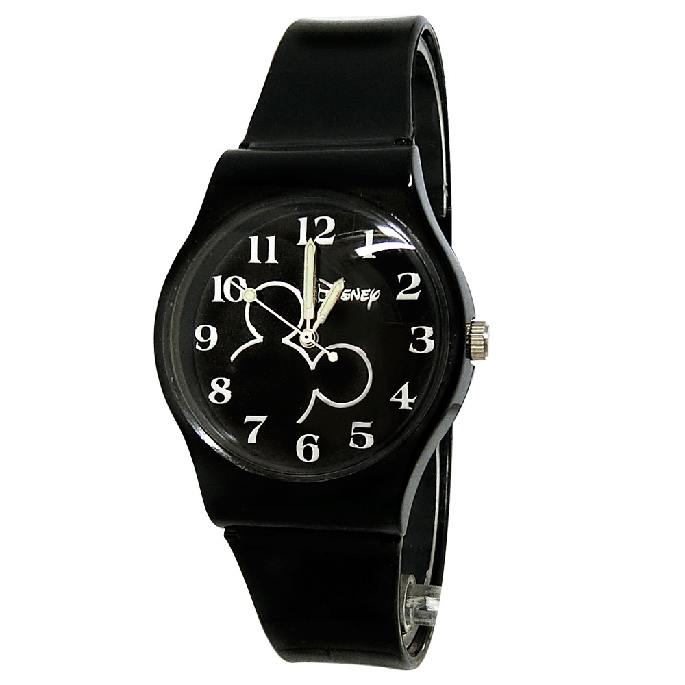 晶漾米奇手錶，簡易的米奇線條，多色選擇；大人／小孩都合適。錶殼尺寸約：寬 34mm 厚 11mm。鏡面尺寸約：寬 29mm。手錶重量約：20g。錶帶尺寸：全長23cm(最小內圍尺寸約15cm、最大內圍