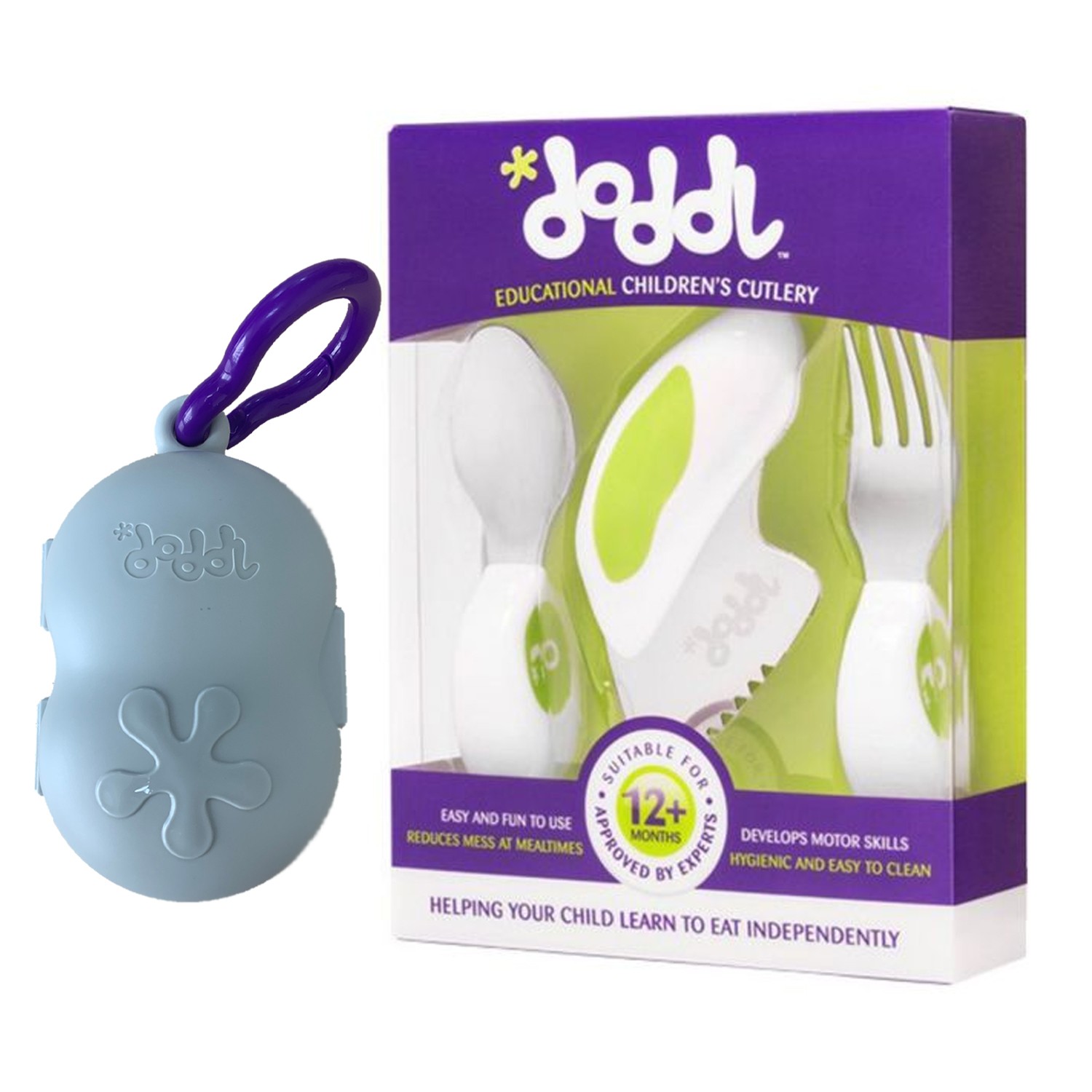 doddl 不鏽鋼餐具，英國 2 個月狂銷20000組！。1~5y 嬰幼兒吃飯神器，湯叉、刀子一次備齊。304不鏽鋼餐具＋無毒ABS塑料握柄，不含 BPA。三點抓力凹槽設計►提高孩子手部握力，餐具不易