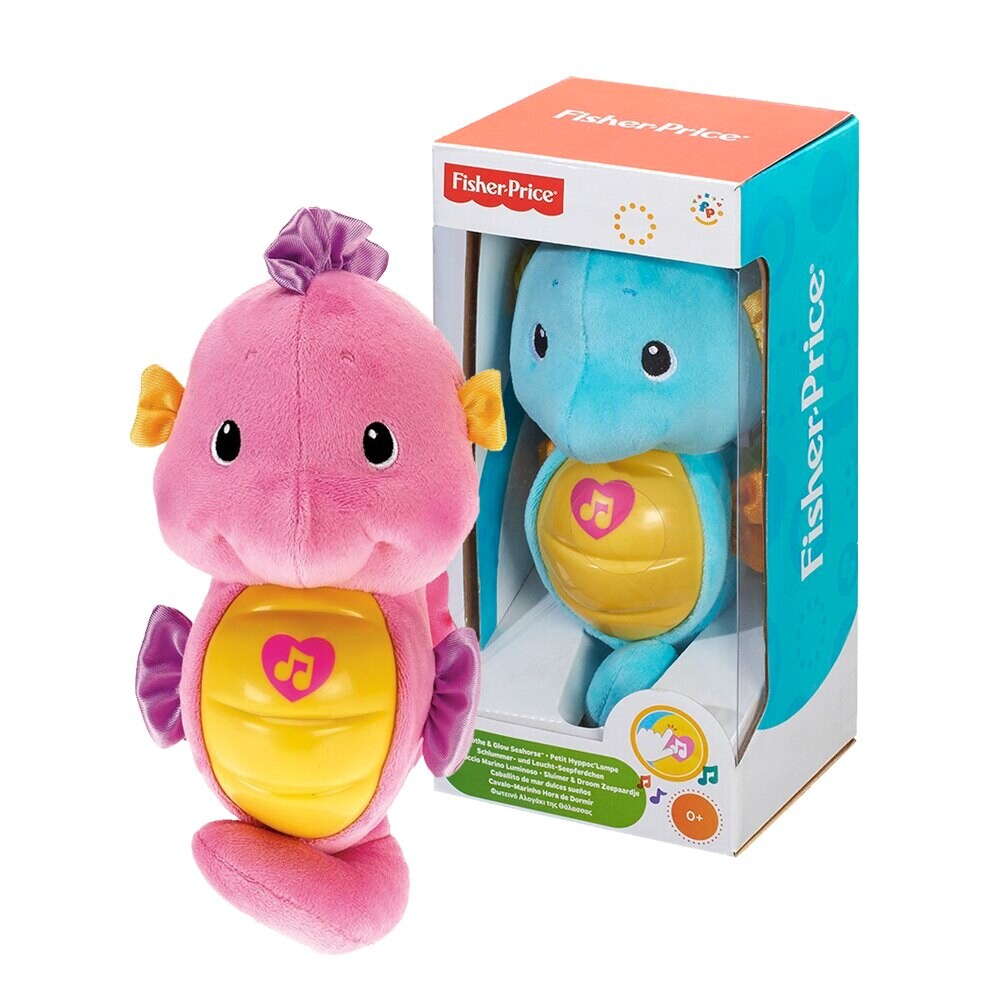 小海馬會發出咕嚕咕嚕的海浪聲，跟Baby在肚子裡面聽的羊水聲音很相似。 把小海馬抱在懷中輕輕按壓一下小海馬的肚肚，就會發亮並播放輕柔音樂和來自海洋的潮聲及微亮燈光陪伴著寶寶，使寶寶找到了安全感。 按一