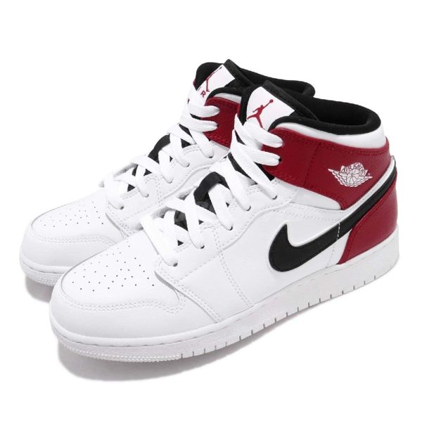 Nike Air Jordan 1 Mid GS 白 紅 黑勾 喬丹 1代 中筒 大童鞋 女鞋 【PUMP306】 554725-116