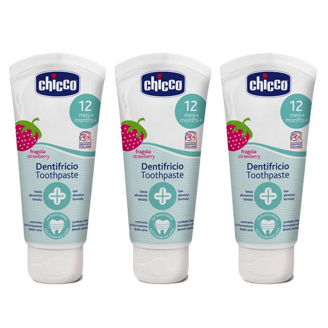 Chicco兒童木糖醇-含氟牙膏(水果草莓)50ml*3瓶入【德芳保健藥妝】