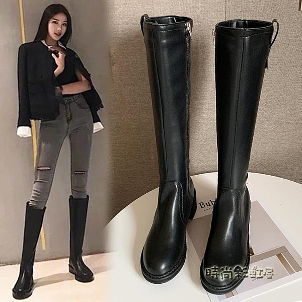 NN騎士靴女高筒秋冬新款加絨靴子皮靴單靴粗跟長筒軍靴馬靴長靴