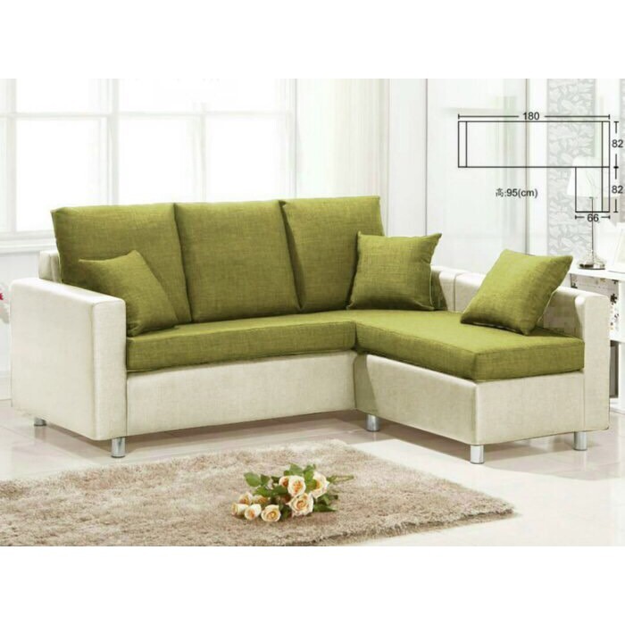 ️【品名】福祿雙全 L型沙發 ️【尺寸】 三人沙發: 寬180x深82x高95 cm 腳椅: 寬66x深82x高62 cm 【材質與結構】 主體：亞麻紋皮、S彈簧、皮帶、高密度泡棉 椅墊、背枕：亞麻布