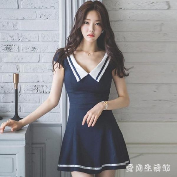 2019新款夜店女裝性感顯瘦海軍風洋裝連衣裙水手服女學生學院風制服短裙