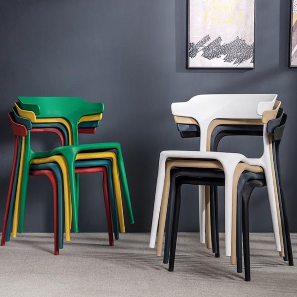 北歐現代簡約塑料椅子家用懶人休閒創意牛角椅靠背咖啡廳餐廳桌椅