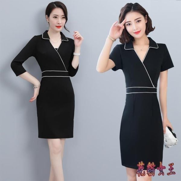 中大尺碼 新款夏裝ol職業洋裝女短袖連身裙氣質修身工作服大碼包臀裙 aj16113【花貓女王】