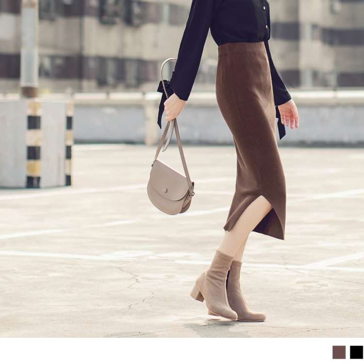 質感腰鬆緊側開衩針織裙