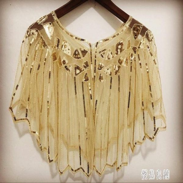 女裝新款黑色外搭短款罩衫小坎肩百搭亮片禮服金色披肩