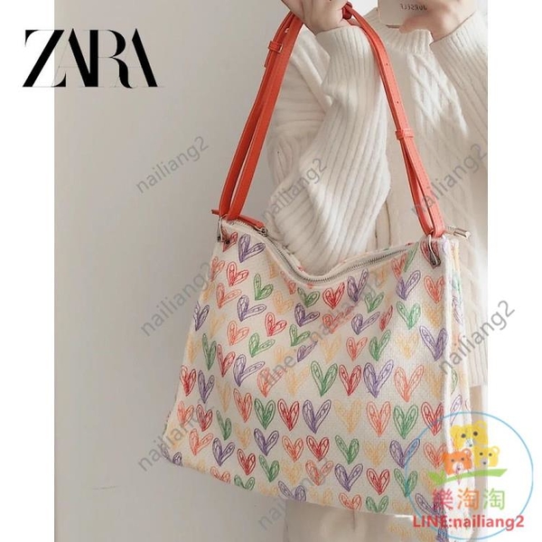 托特包 zara包包糖果色愛心印花軟糯絨絨單肩斜挎上課通勤大容量托特包女【樂 淘淘】