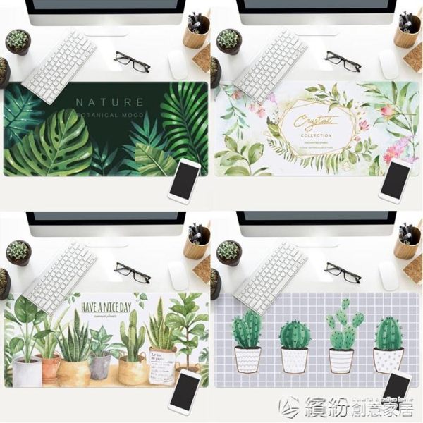 滑鼠墊INS小清新植物加熱滑鼠墊女 超大鎖邊加厚防水辦公發熱暖桌墊鍵盤 繽紛創意家具