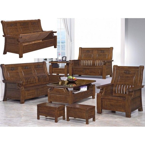 沙發組 FB-132-2 樟木實木板椅組 (含大小茶几) (可拆賣)【大眾家居舘】