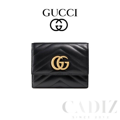 【刷卡滿5000享11%點數回饋】｜預購 義大利正品GUCCI Portafoglio GGMarmont matelass 黑色Ｖ型紋真皮折疊中夾474802▶ 雙11購物節