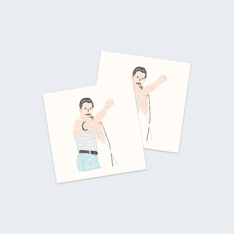 電影系列 貼紙 Freddie Mercury 產品資訊： 尺寸：50mm x 50mm 做了塗層，可防水，更不易損壞。 **售價是按每張所計算**