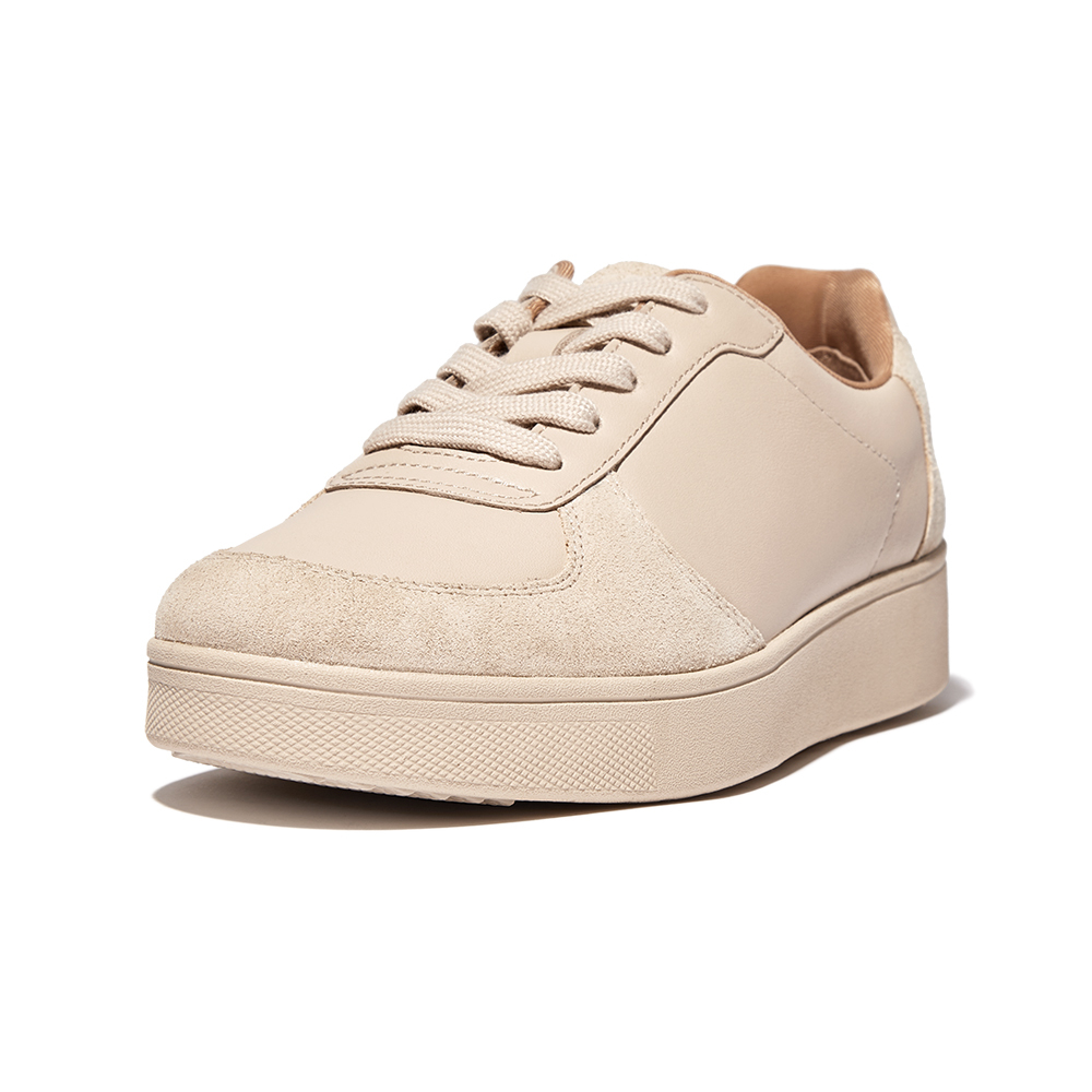 RALLY LEATHER/SUEDE PANEL SNEAKERS麂皮/皮革時尚百搭繫帶休閒鞋-白石色