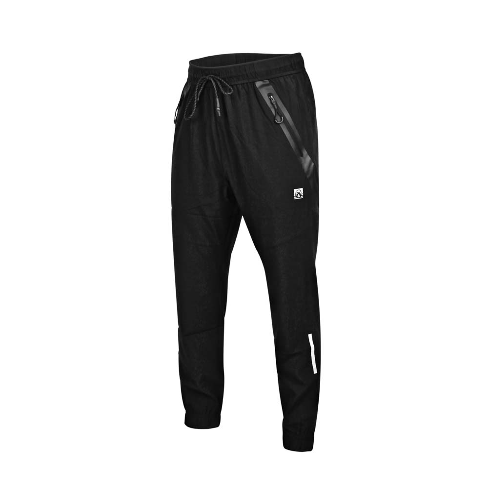 FIRESTAR 男彈性平織束口長褲-慢跑 路跑 黑銀