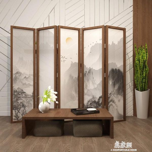 屏風隔斷客廳酒店辦公室現代折疊移動實木中式遮擋家用山水畫折屏 易家樂