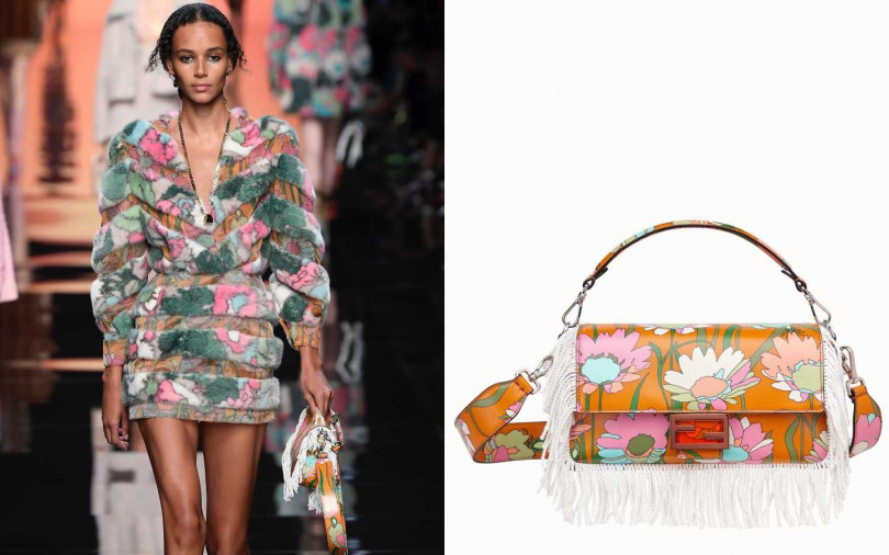 以印花搭配印花成為FENDI春夏主軸。FENDI 流蘇飾邊Baguette／約90,804元（圖／品牌提供）