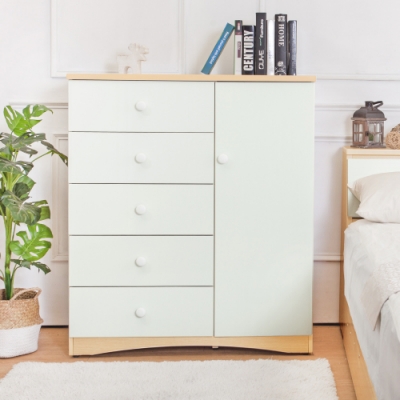 Birdie南亞塑鋼-3.3尺五抽單門斗櫃/收納櫃(白橡色+白色)-99x48x118cm