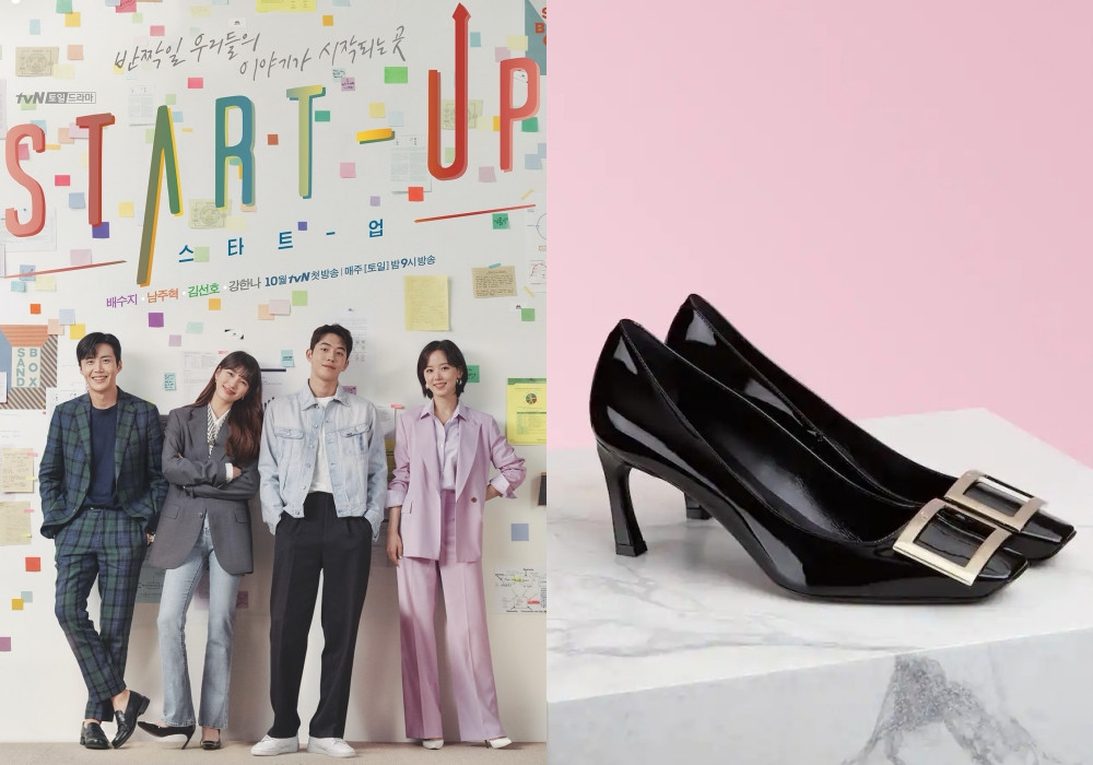 畫報中也穿著Roger Vivier喇叭跟漆皮單層皮鞋，NT23583