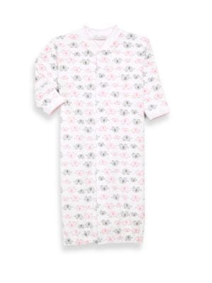 Ultra-soft and comfortable Pima cotton gown with an allover elephant print.; Baseball collar; Long s