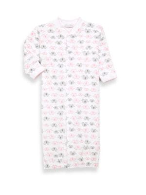 Ultra-soft and comfortable Pima cotton gown with an allover elephant print.; Baseball collar; Long s