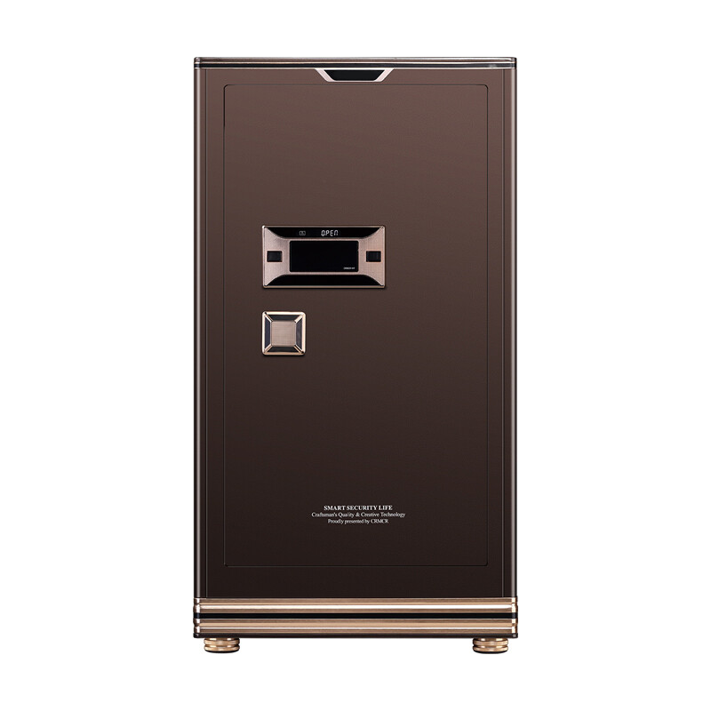 合金面板免鑰匙開啟 m型創新咬合門栓 真人語音提示 最新半導體指紋採集 尺寸h105+3腳座 x w59 x d54(cm) 重量175kg 種類電子式指紋鎖+密碼鎖