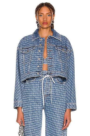 Miu Miu Denim Logo Jacket in Blue