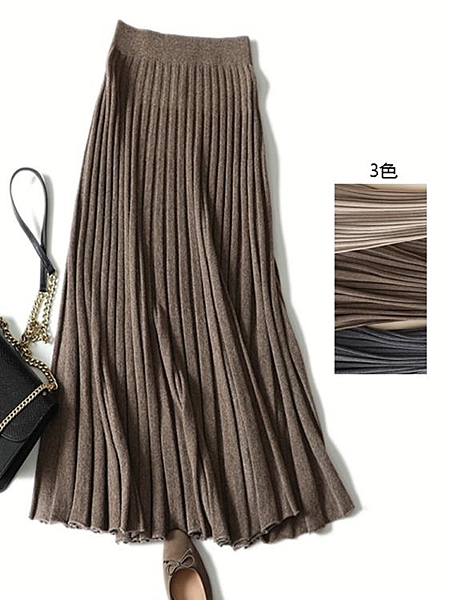 重磅加厚A字純山羊絨半身裙子女秋冬高腰中長款過膝針織百褶長裙