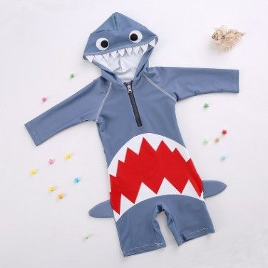 兒童連體鯊魚泳衣防紫外線男童嬰兒潛水防曬服衝浪連體游泳衣 優樂居